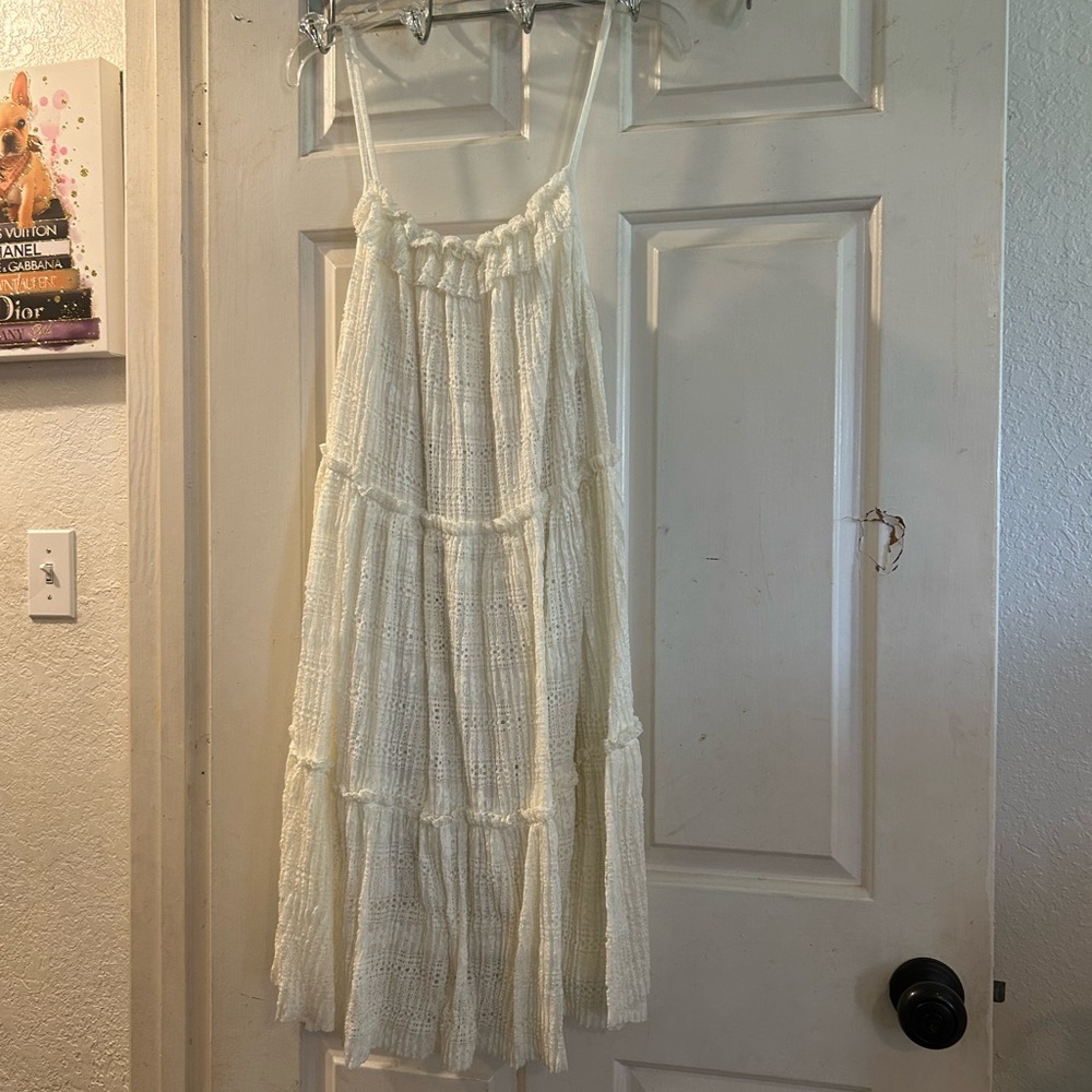 Zara Cream Tiered Crochet  Dress
